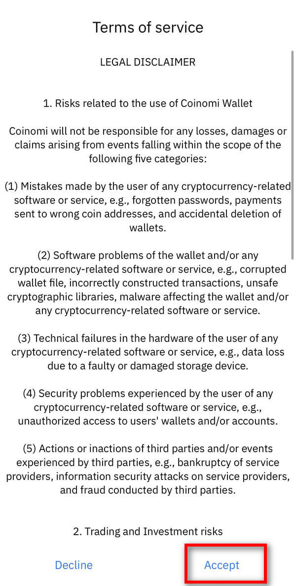 Coinomi 使用协议界面