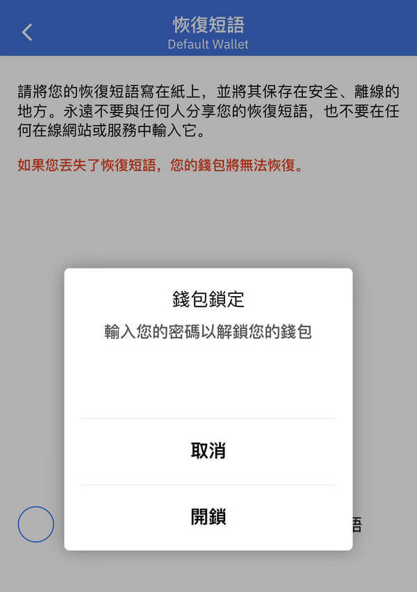 Coinomi 钱包备份输入密码页